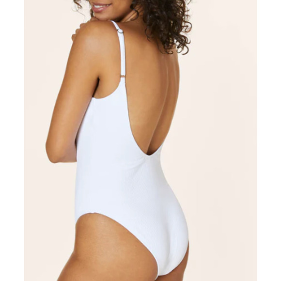 NWT Andie Women's The Laguna Ribbed Open Back One Piece Swimsuit White Size XST - Picture 1 of 7